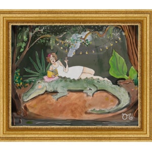 Vintage Alligator Pin-up Girl "War and Peace" Watercolor Giclée Print