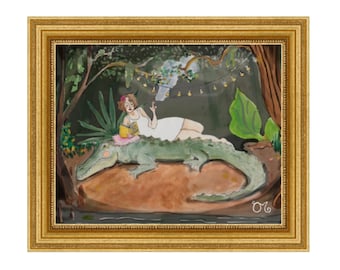 Vintage Alligator Pin-up Girl "War and Peace" Watercolor Giclée Print