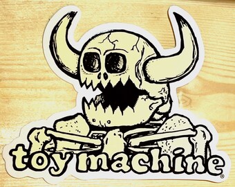 Vintage Skateboard Sticker, toy machine, Skull Horns Cowboy, Nice Size 6" x 4.5"