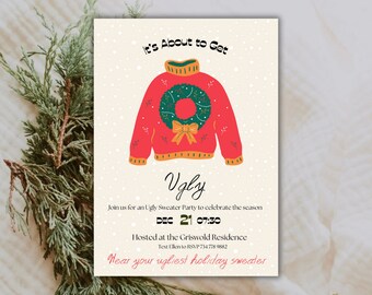 Retro Ugly Christmas Sweater Party Invitation Template It's About To Get Ugly Holiday Party Invite