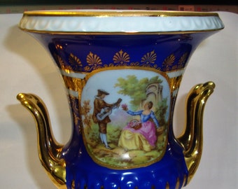 Fragonard Vase Kobalt blau 24carat Gold Dekorationen