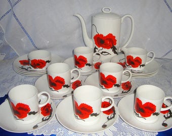 SUSIE COOPER Corn Poppy Coffee Set Wedgwood 15 pieces