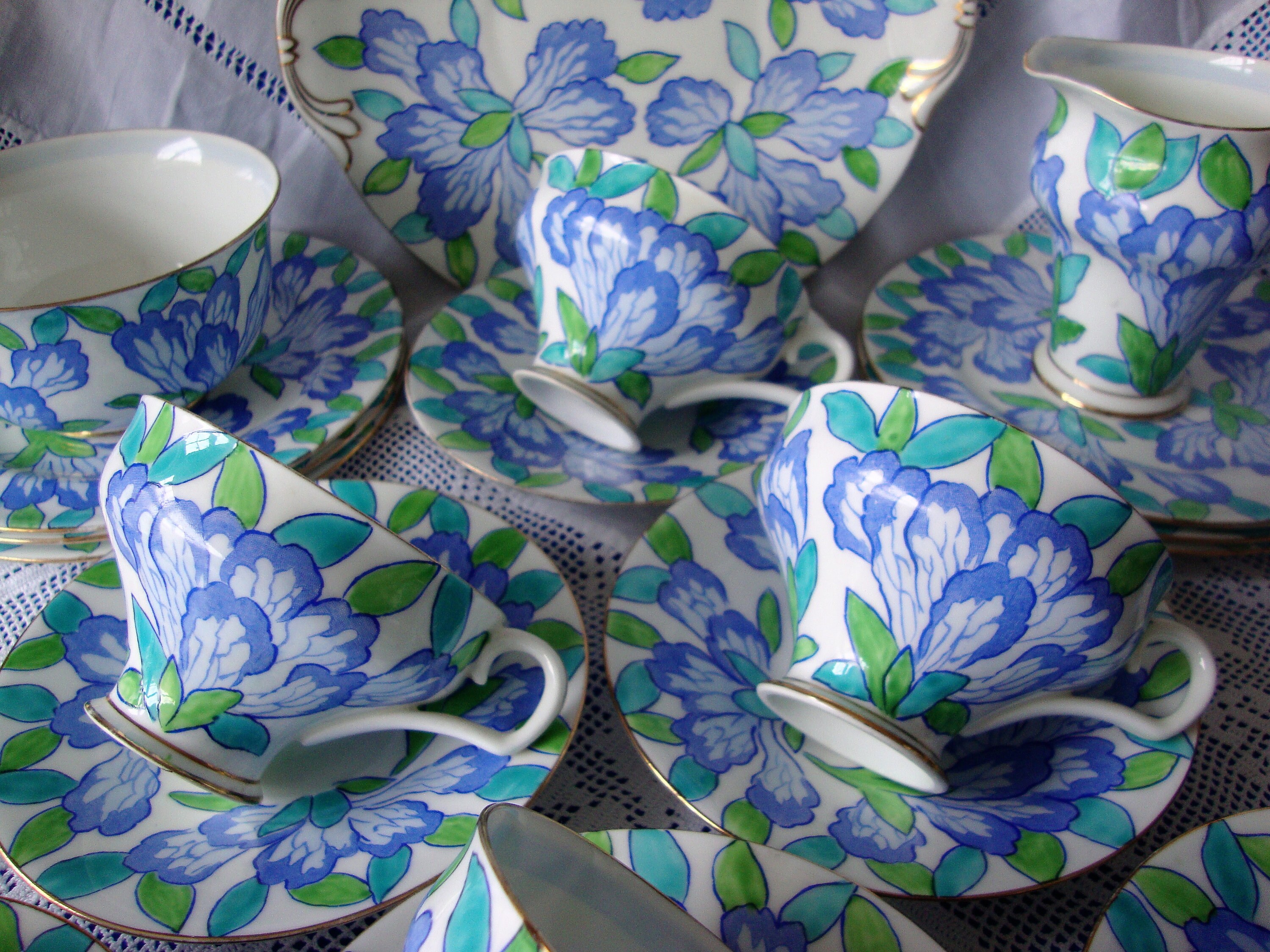 ROYAL DOULTON Art Deco Tea Set Blue Camelia Hand Painted Mega Etsy