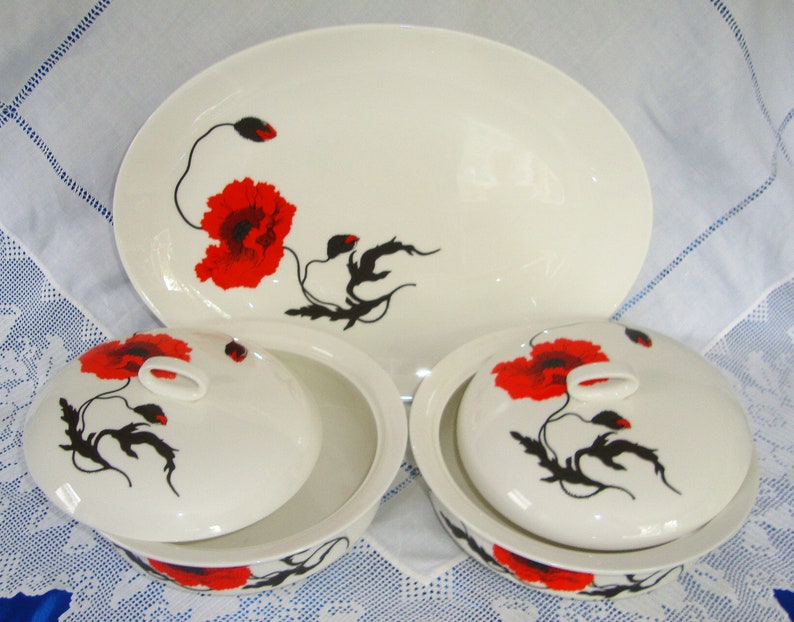 SUSIE COOPER Corn Poppy Dinner and Tea Set Wedgwood 61 pieces CORNPOPPY image 4