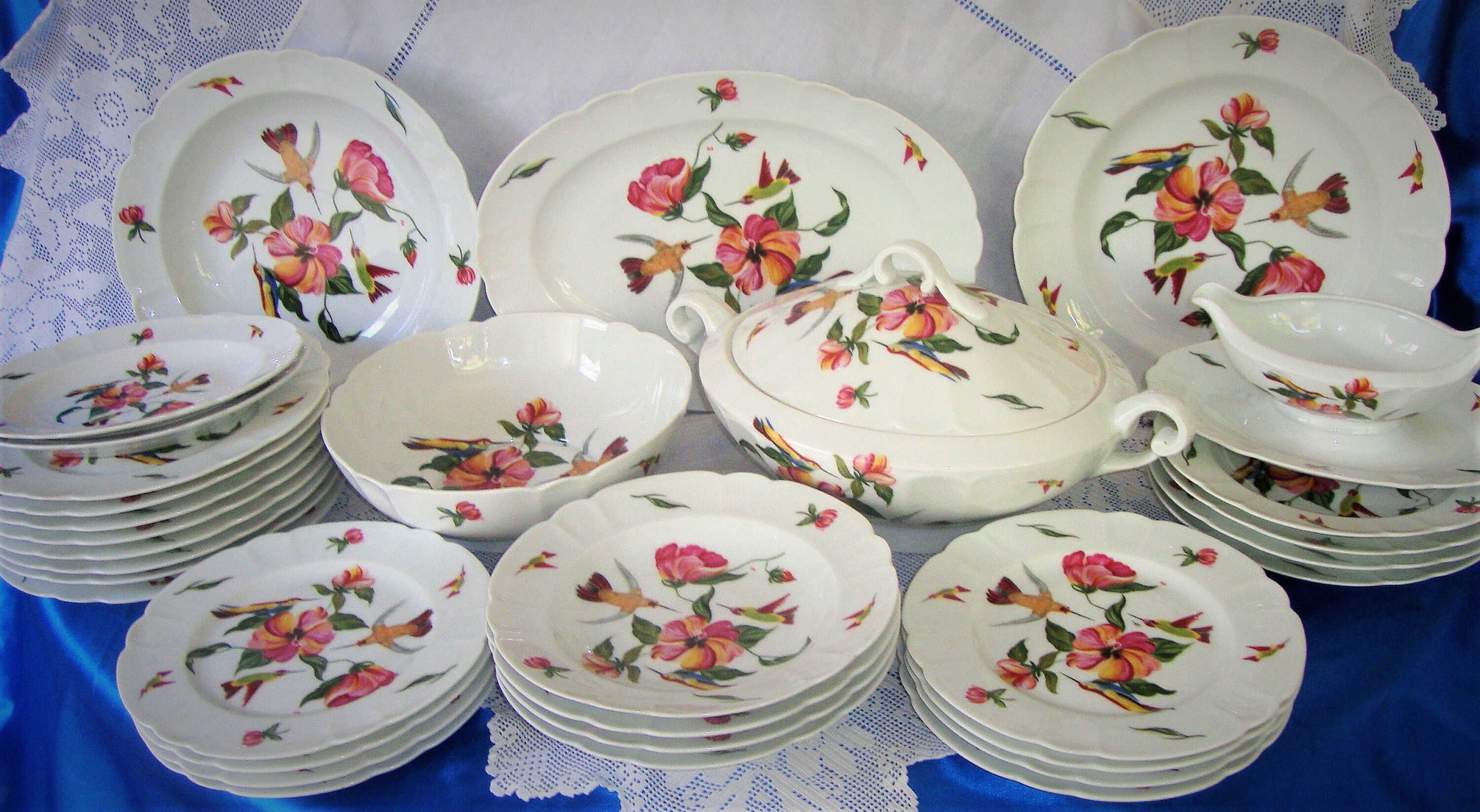Image of Immaculate Limoges Dinner Set Colibri - Humming Bird Hand Painted Andre Maire Perfect Gift