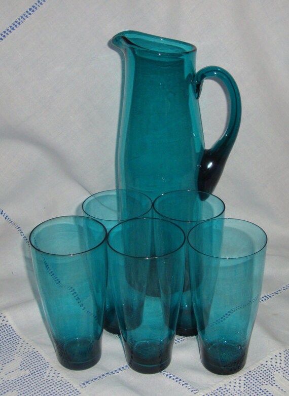 Kingfisher Blue Lemonade / Water Glasses and Jug Etsy