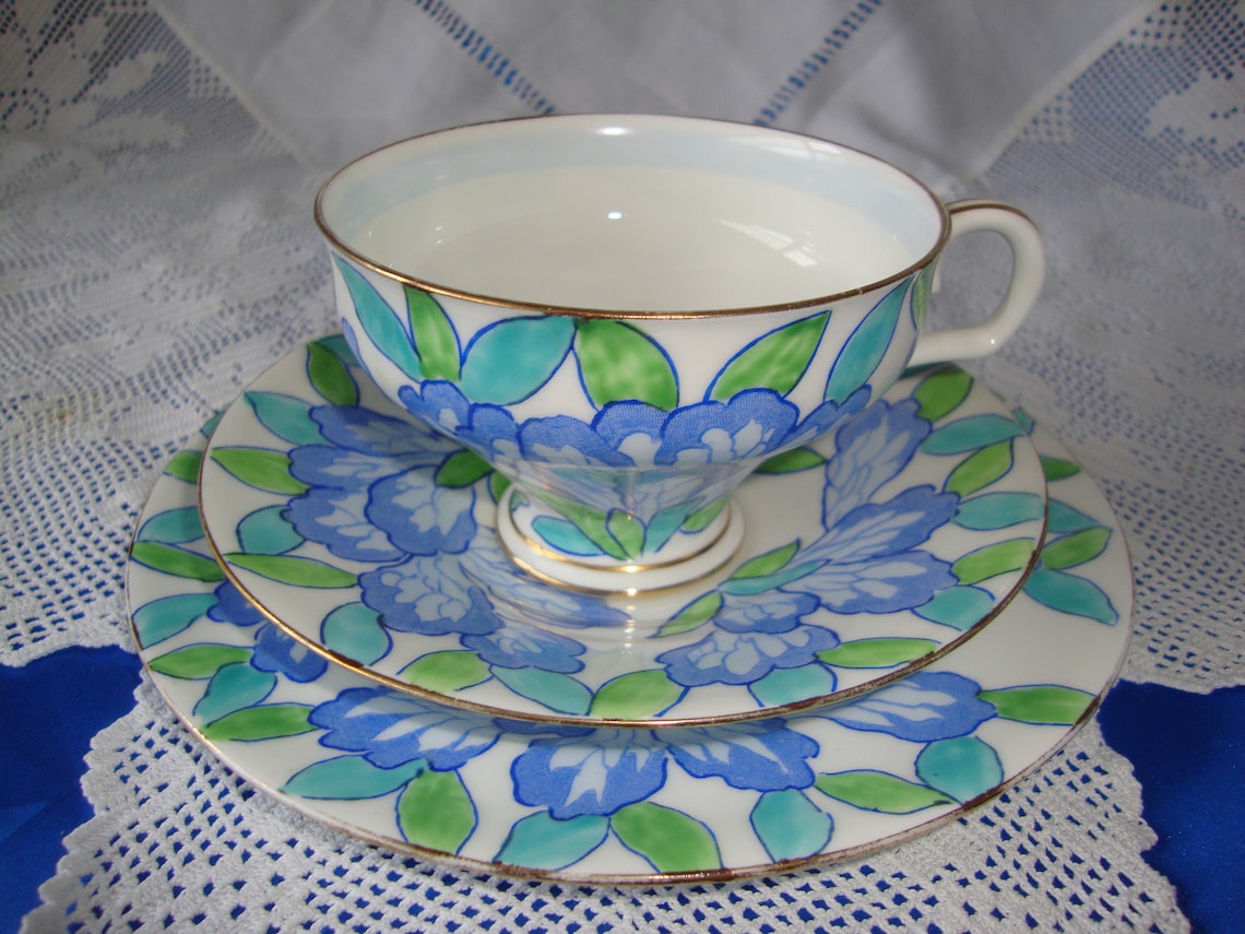 ROYAL DOULTON Art Deco Tea Set Blue Camelia Hand Painted Mega Etsy