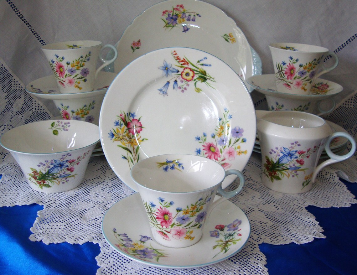 Shelley Art Deco Wild Flowers Tea Set REGENT SHAPE A True Etsy UK