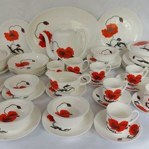 SUSIE COOPER Corn Poppy Dinner and Tea Set Wedgwood 61 pieces CORNPOPPY image 1