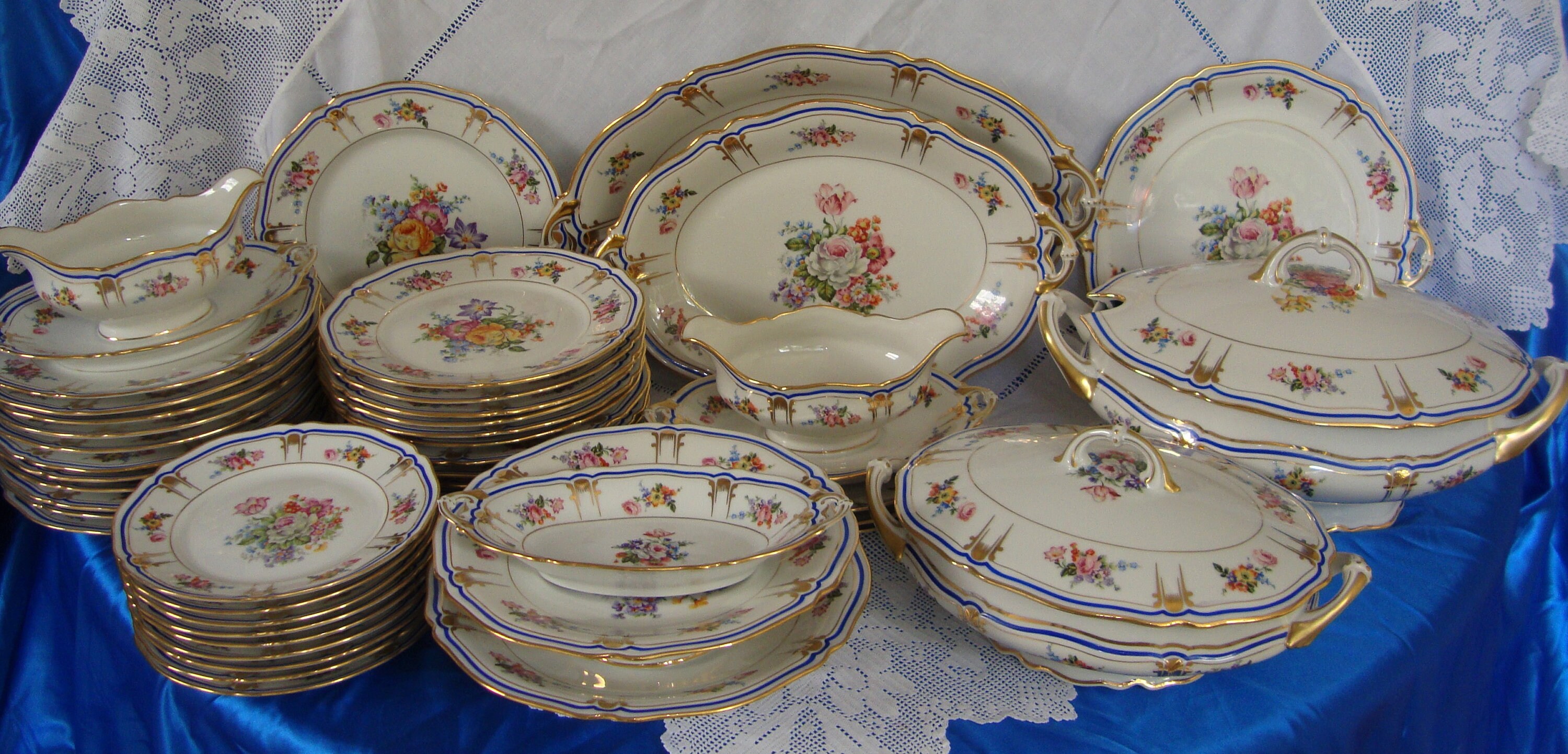 Image of Immaculate Limoges Dinner Set - Dresden Influence Hand Decorated Perfect Wedding Gift 12 Settings