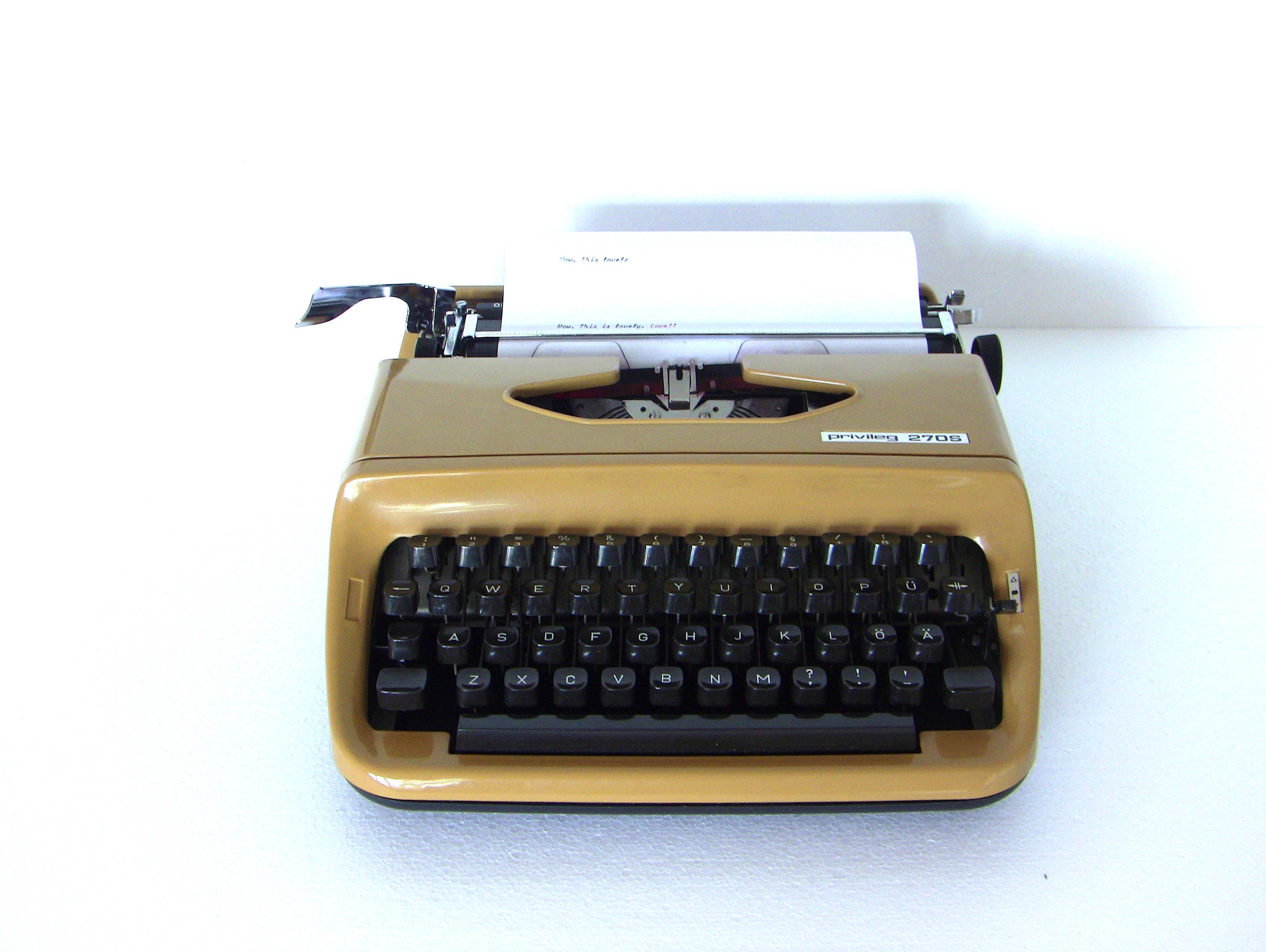 Cursive Script Typewriter Italic Font Brother Caramel Brown Portable ...