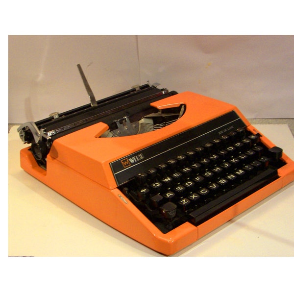 Orange Portable Working Typewriter New Ribbon Qwerty Keyboard Great Condition Vintage Japan Remington Sperry Rand Silver Reed