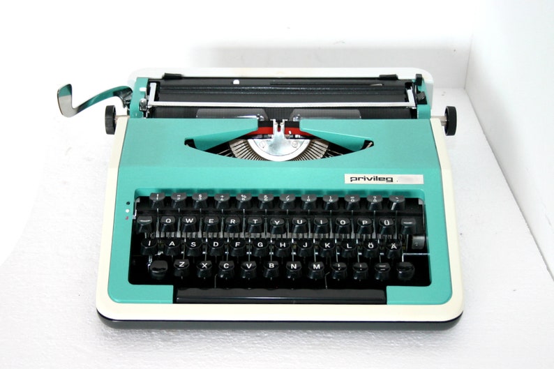 Cursive Script Typewriter Italic Font Turquoise Green Blue Portable ...