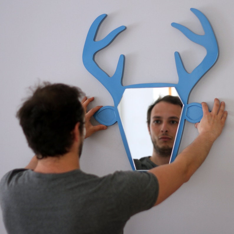 Wapiti Deer Head Shaped Mirror with Antlers Wall Etsy