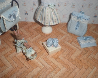Dollhouse miniature 1/12. Blue wool booties
