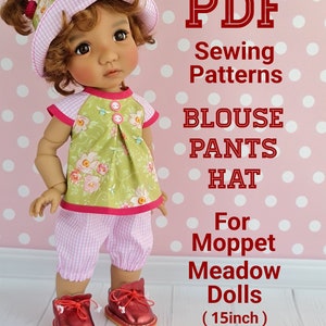 Sewing Pattern for My Meadow Dolls Moppet 15inch. Blouse. Hat. Pants.
