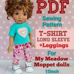 Sewing Pattern for My Meadow Dolls Moppet 15inch.Shirt. Long sleeve. Leggings.