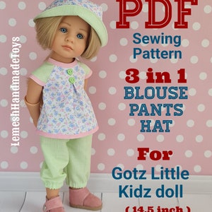 Sewing Pattern for Gotz Little Kidz Doll. Blouse, Hat, Pants. 14,5 inch.