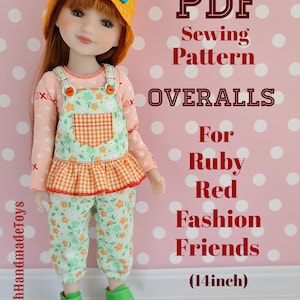 PDF pattern Clothes for Ruby Red Fashion Friends doll. 14,5 inch doll. Overalls.