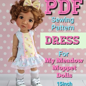 Sewing Pattern for My Meadow Dolls Moppet 15inch. Dress.