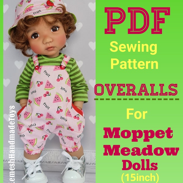 Sewing Pattern for My Meadow Dolls Moppet 15inch. Overalls.