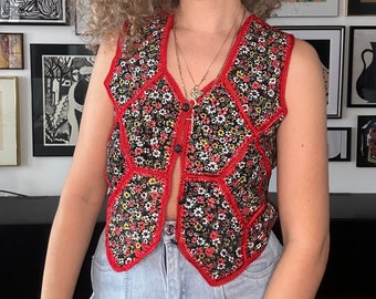 1990s Does 1970s OOAK Handmade Hand Painted Leather Vest, Staphorst Painting, Floral Leather Vest, Leather Top, Leather Vest