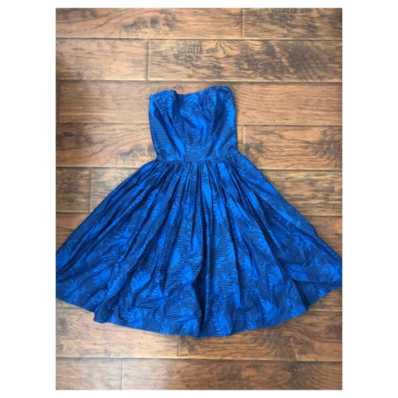 1950's Horrockses Blue Strapless Cotton Dress