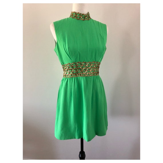 1960's/1970's Lime Green Party Dress, Holiday Dre… - image 1