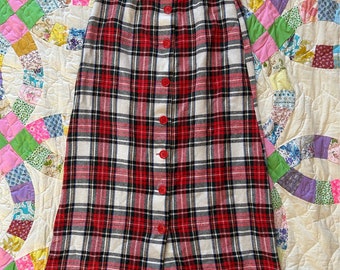 1970s Plaid Maxi Skirt, Button Skirt