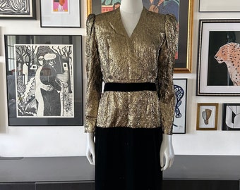 1980s Halston Metallic and Velvet Evening Dress, Gold Dress