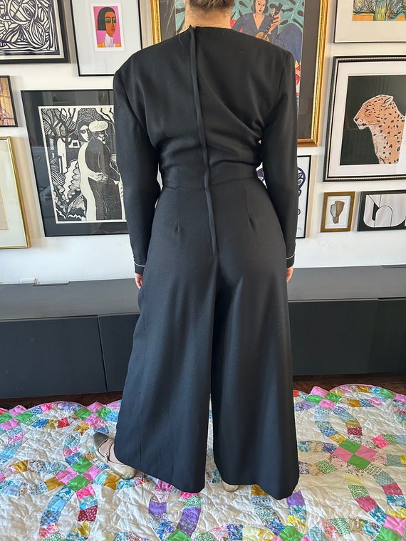1980s 1990s Black Wide Leg Jumpsuit with Gold Pip… - image 8