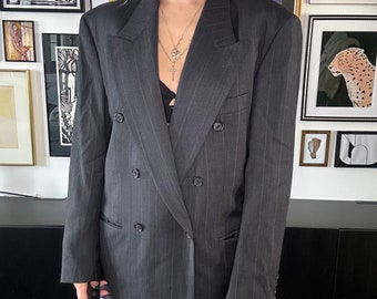 1990s Hugo Boss Men’s Suit Jacket, Blazer, Wool Blazer, Pinstriped Blazer, Minimalist Blazer, Oversized Blazer, Double Breasted Blazer