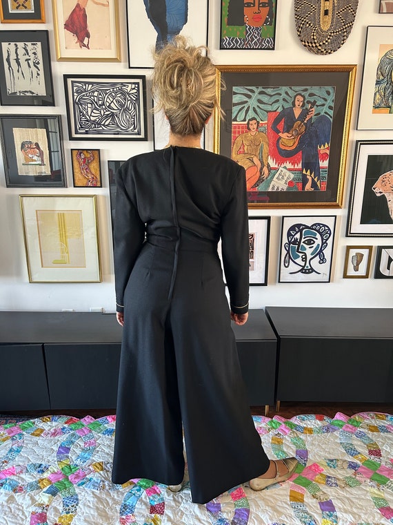 1980s 1990s Black Wide Leg Jumpsuit with Gold Pip… - image 1