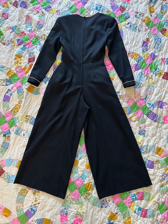 1980s 1990s Black Wide Leg Jumpsuit with Gold Pip… - image 6