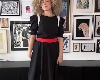 1990s Algo-Ettes Puff Sleeve Dress, Circle Dress, Color Block Dress