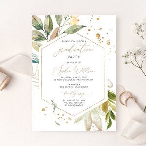 High School Graduation Invite Instant Download DIY Printable Editable F786 Boho Flowers Graduation Party Invitation Open House