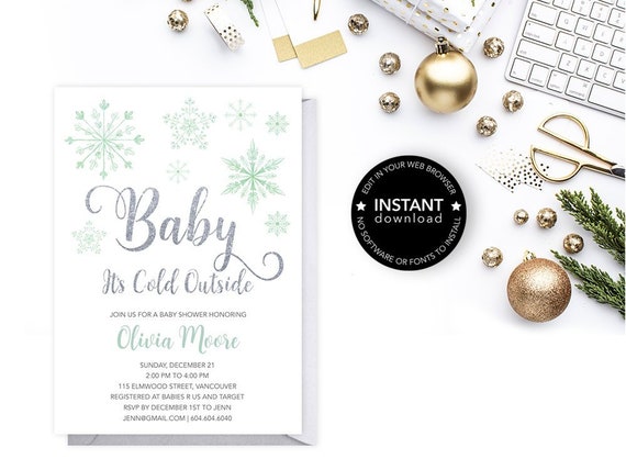 Snowflake Invitation Baby It S Cold Outside Winter Baby Etsy