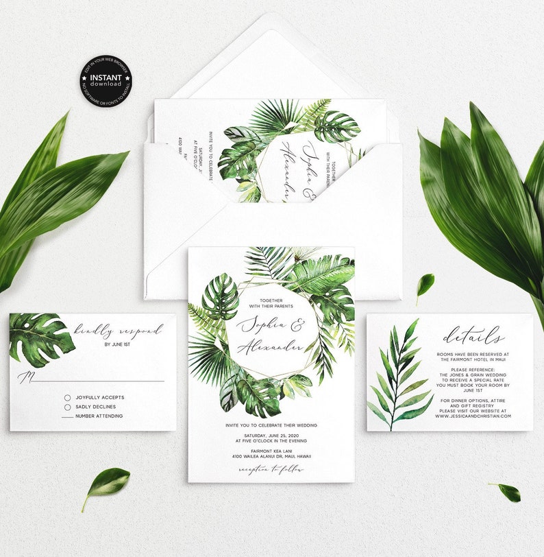 Destination Wedding Invitation Template Tropical Wedding Etsy