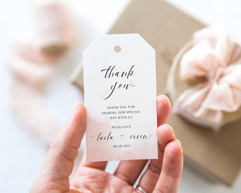 Heart Wedding Tags Favor Tag Printable Pink Watercolor Wedding Favor Tag Editable Wedding Thank You Tags LSS109 Instant Download