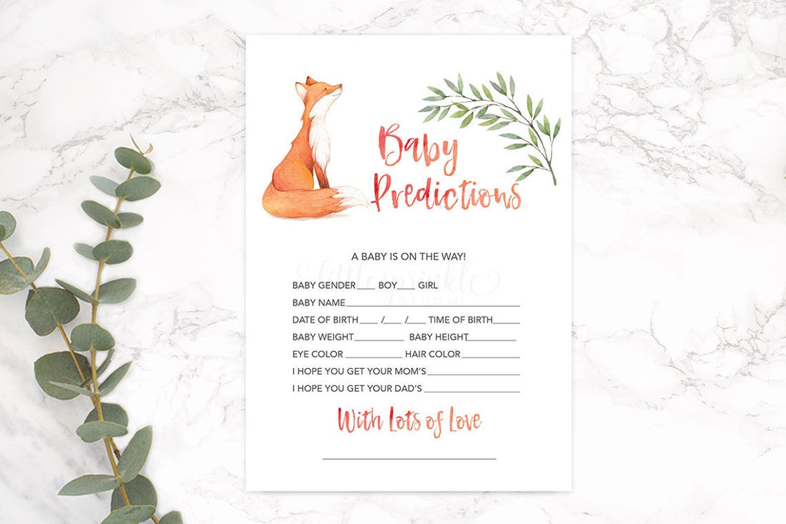 Baby Prediction Card Fox Fox Baby Shower Game Watercolor Etsy