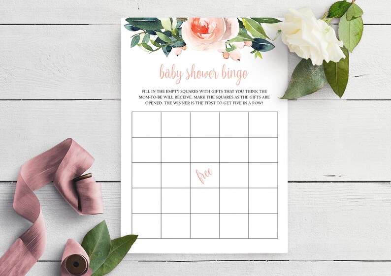Editable Baby Shower Bingo Template Blush Floral Baby Shower Etsy