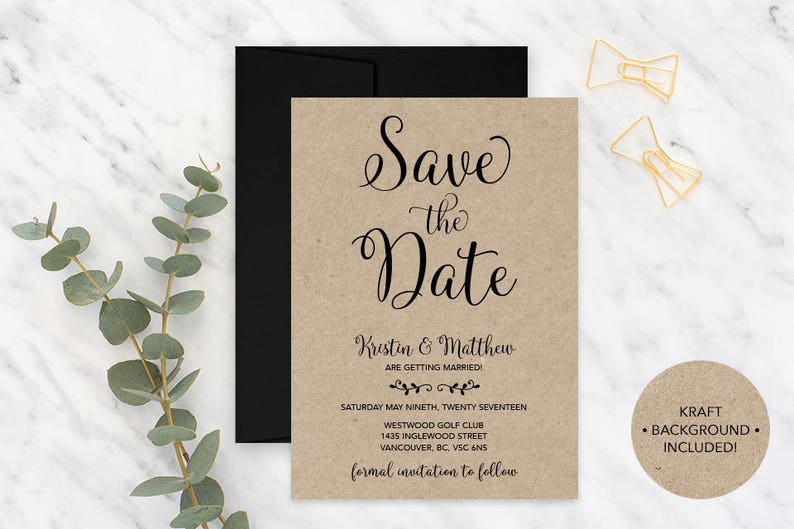 Kraft Paper Save the Date Cards Wedding Announcement Rustic Calligraphy Save the Date Save the Date Cards Digital Custom Save the Date