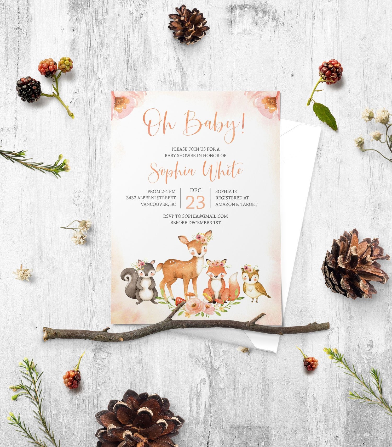 Forest Animals Baby Shower Invitation Editable Invitation Etsy