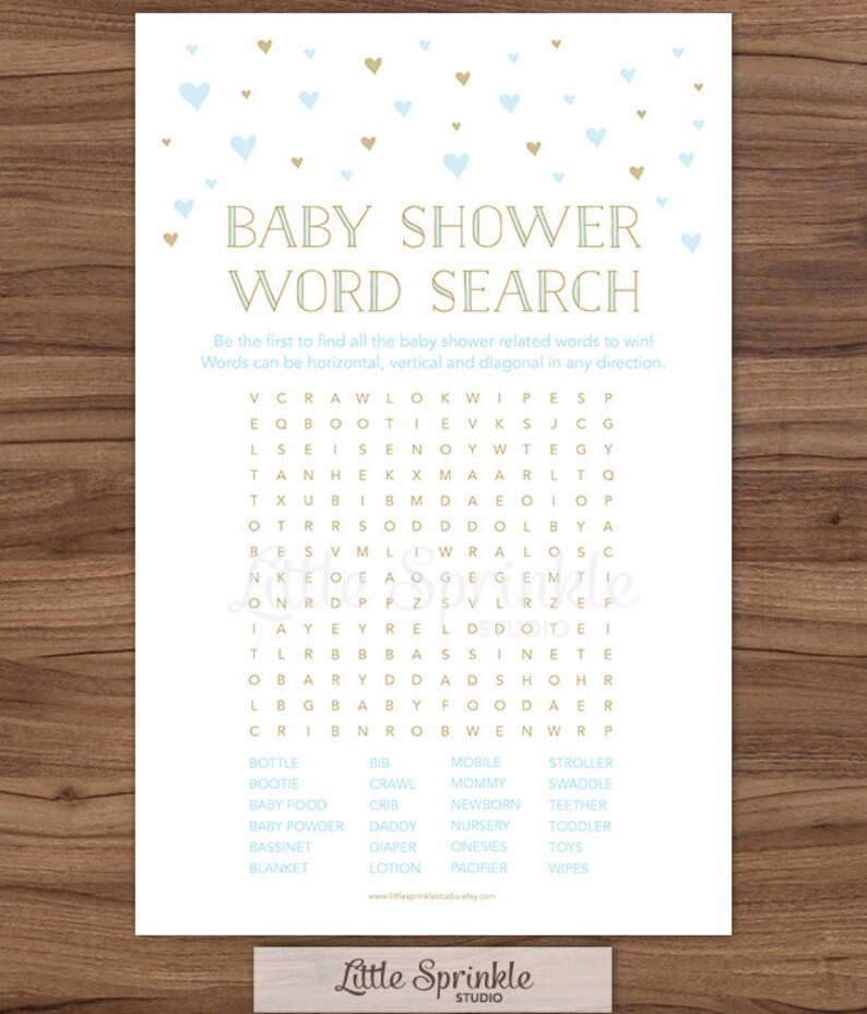 Boy Baby Shower Word Search Game Blue Gold Hearts Blue Gold Etsy Boy Baby Shower Word Search Game Blue Gold Hearts Blue Gold Etsy