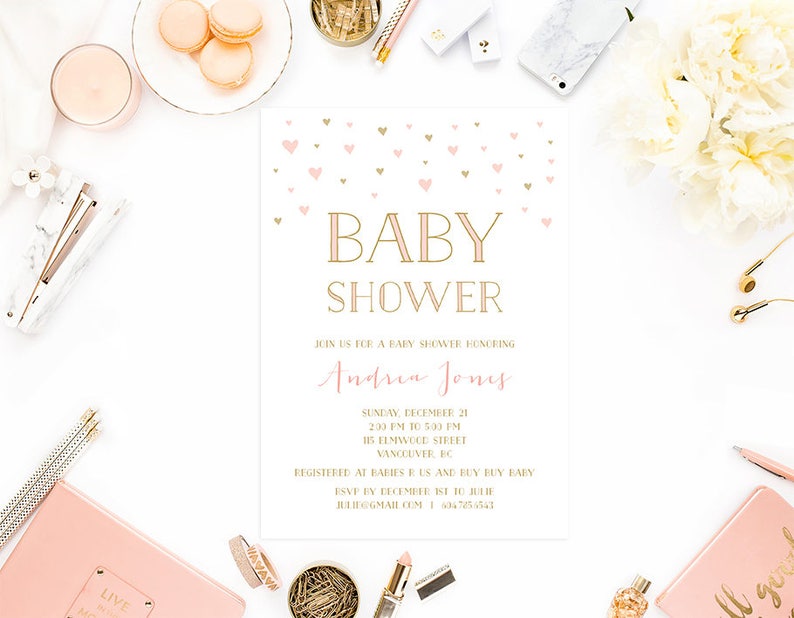 Pink Gold Baby Shower Invitation Baby Shower Invitation Girl Etsy