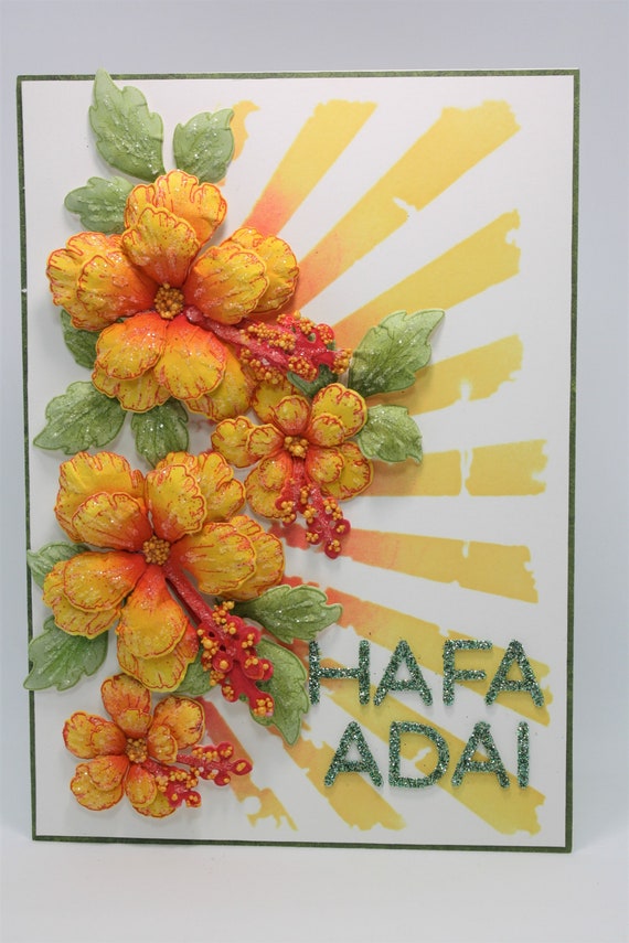 Hafa Adai Hello Heartfelt Creations Hibiscus Greeting Card Etsy