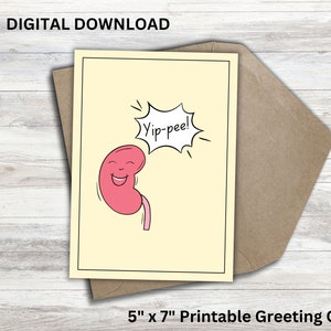 Tarjeta imprimible de riñón Yip-pee / Tarjeta de riñón / Tarjeta de aniversario de riñón / Tarjeta de trasplante de riñón / Tarjeta de riñón nuevo / Tarjeta de juego de palabras médico / Yippee