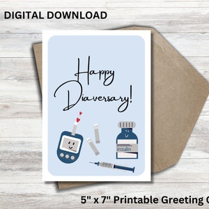 Afdrukbare kaart Happy Diaversary | Verjaardag diabetes type 1 | T1D | Diabeteskaart | Dagboekkaart | T1D-kaart | Diabeteskaart type 1
