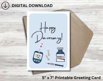 Happy Diaversary Card: Type 1 Diabetes Anniversary (PDF, PNG, JPG)