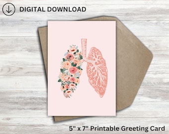 Floral Anatomical Lungs Printable Card | Pulmonary Card | Lungs Card | Lung Transplant Anniversary | Lung Recipient | Floral Lung | Lung Art